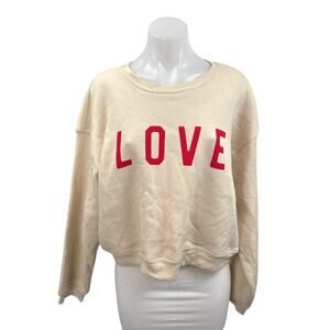 Oat Collective LOVE Women's Cream Crewneck Long Sleeve Grraphic Sweatshirt Top M